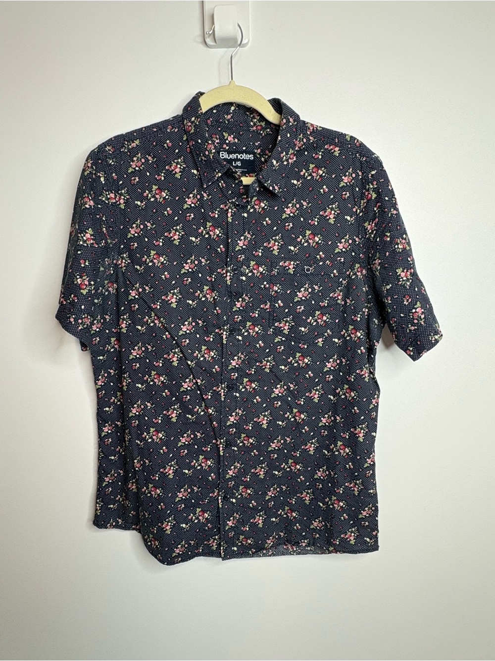 Bluenotes Navy Mens Short-Sleeve Floral Button-Up Shirt